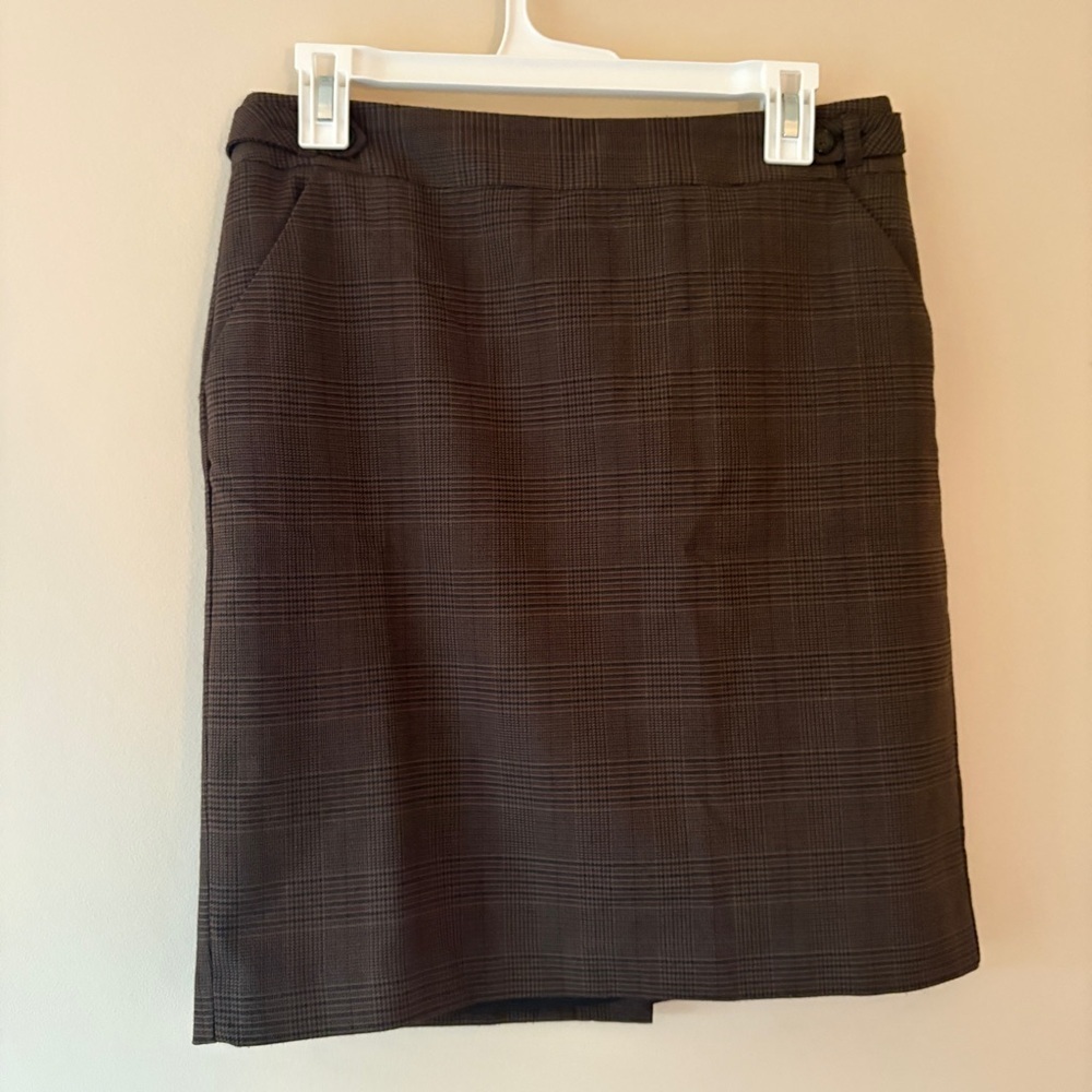 Van Heusen 6 Brown Glen Plaid Stretch Pencil Skirt Lined Career Workwear